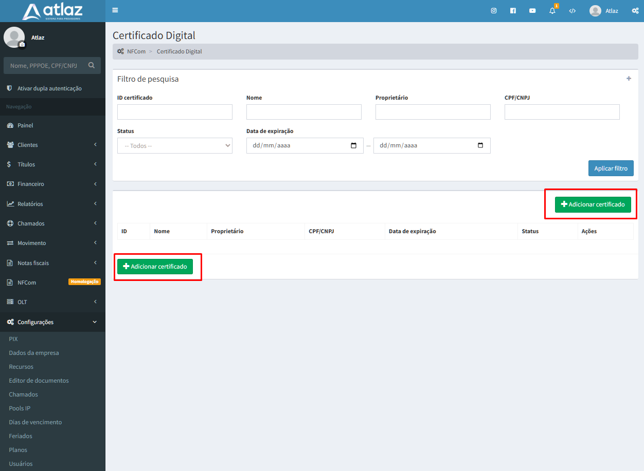 Adicionar certificado