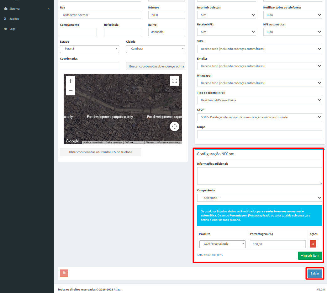 Config NFCom no assinante