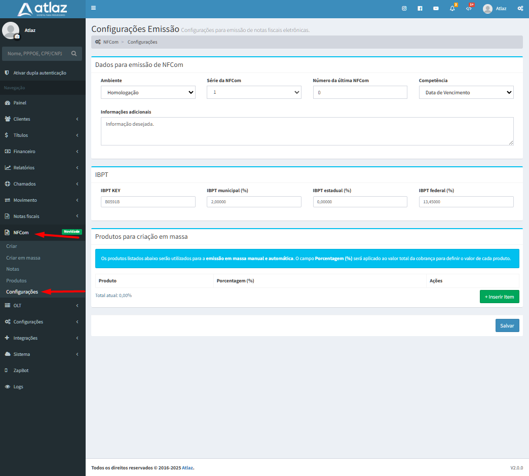 Configurações NFCom