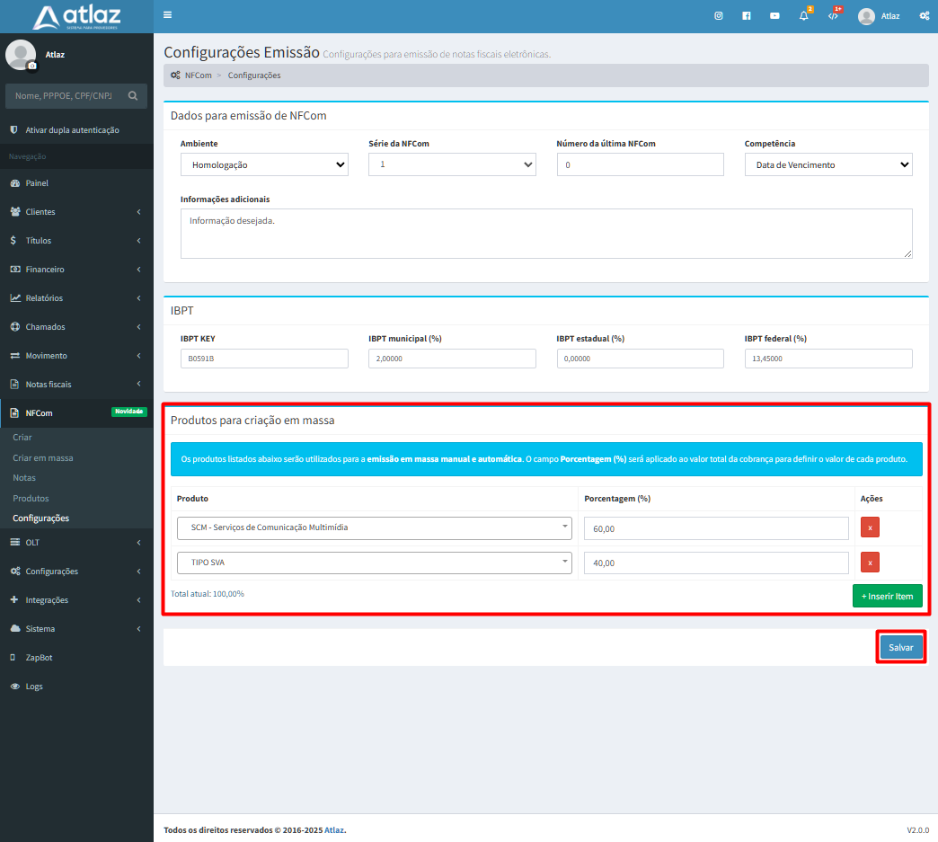 Config produtos padrão