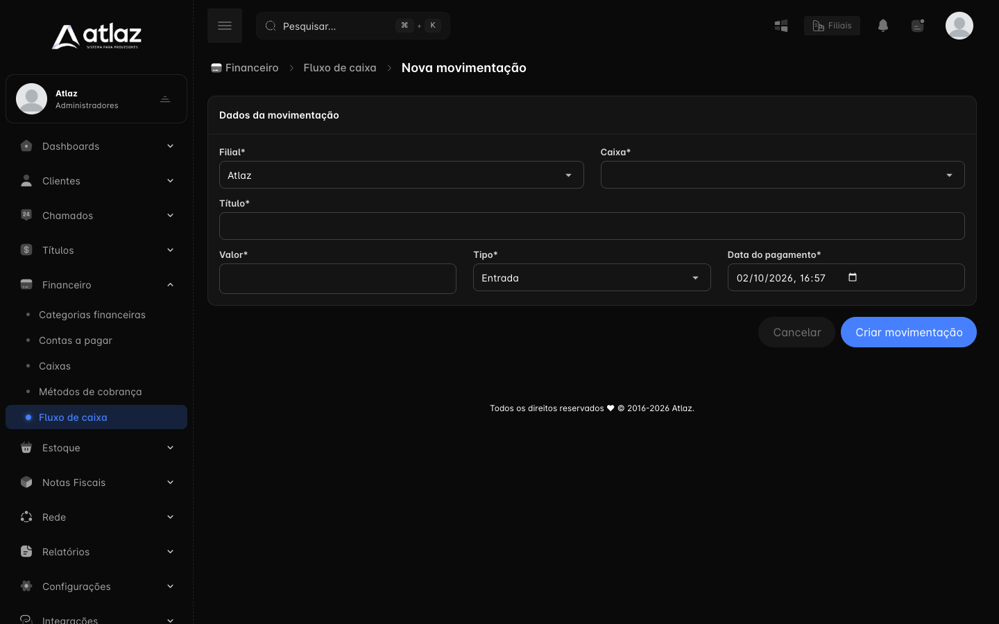Formulário Nova movimentação