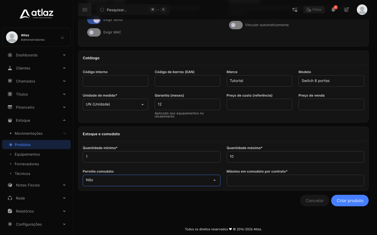 Garantia, limites e comodato do produto individual