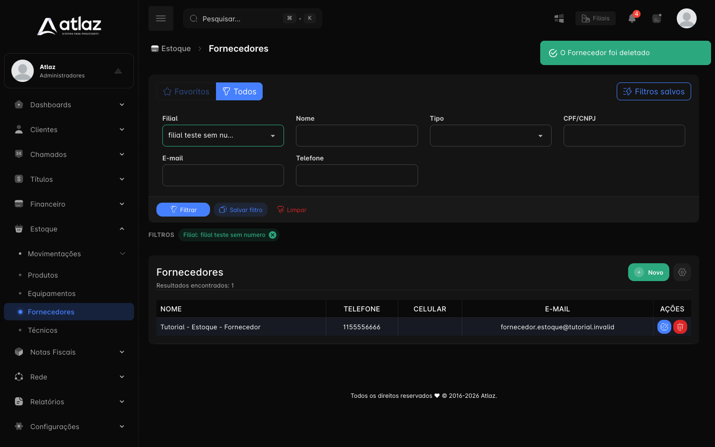 Fornecedor removido da lista