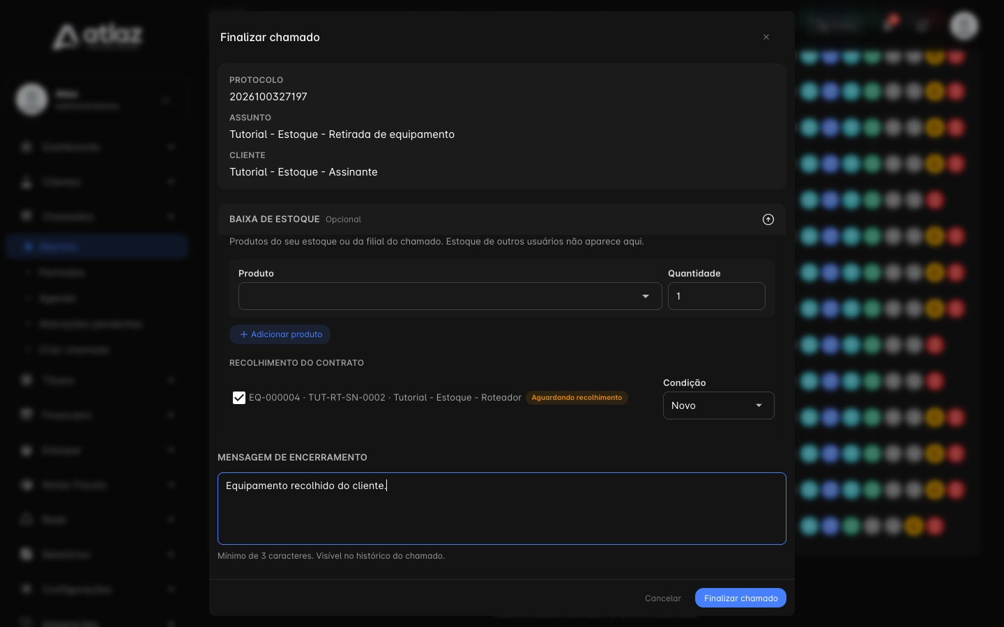 Recolhimento do contrato no fechamento, com a condição da peça
