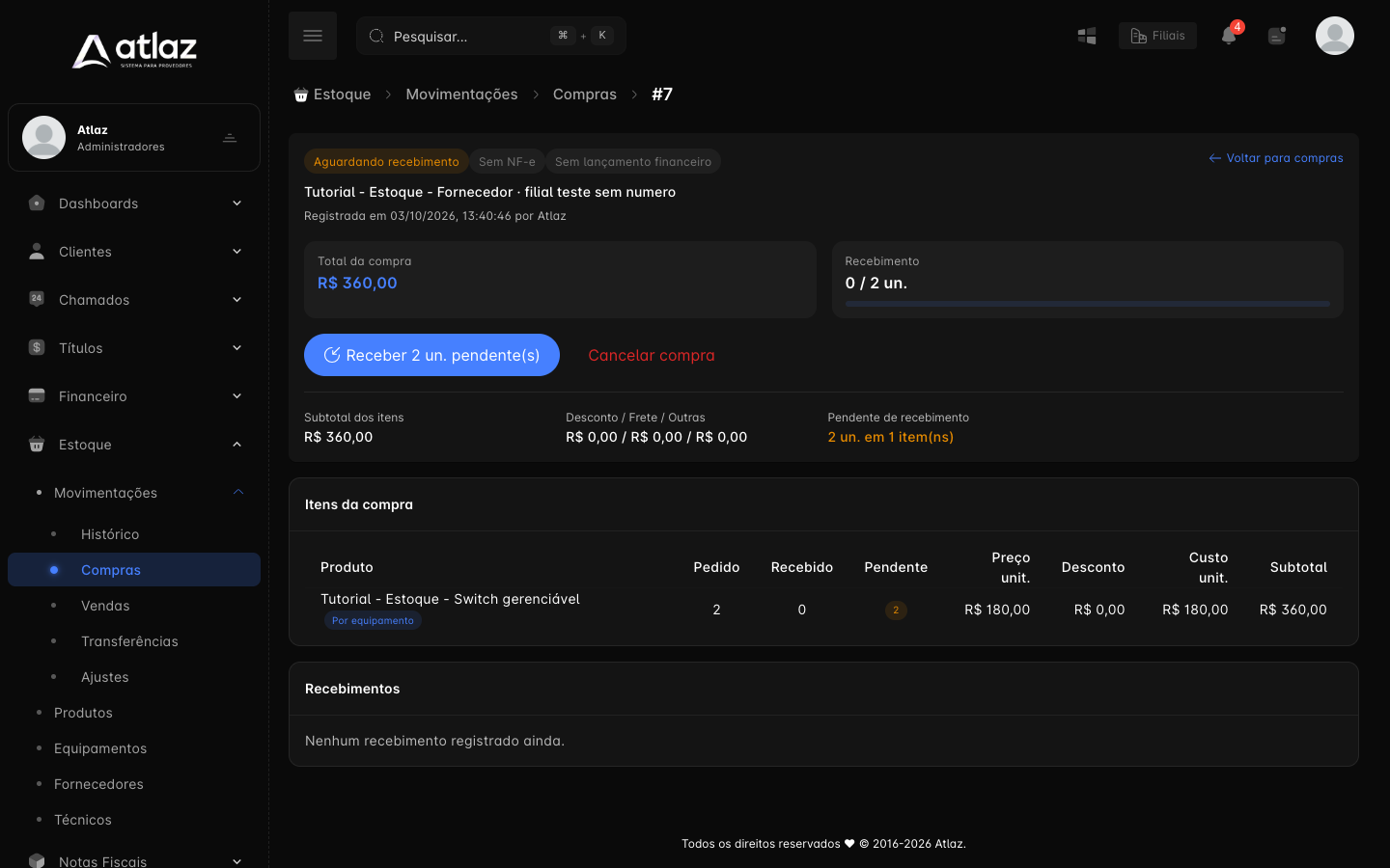Compra aguardando recebimento