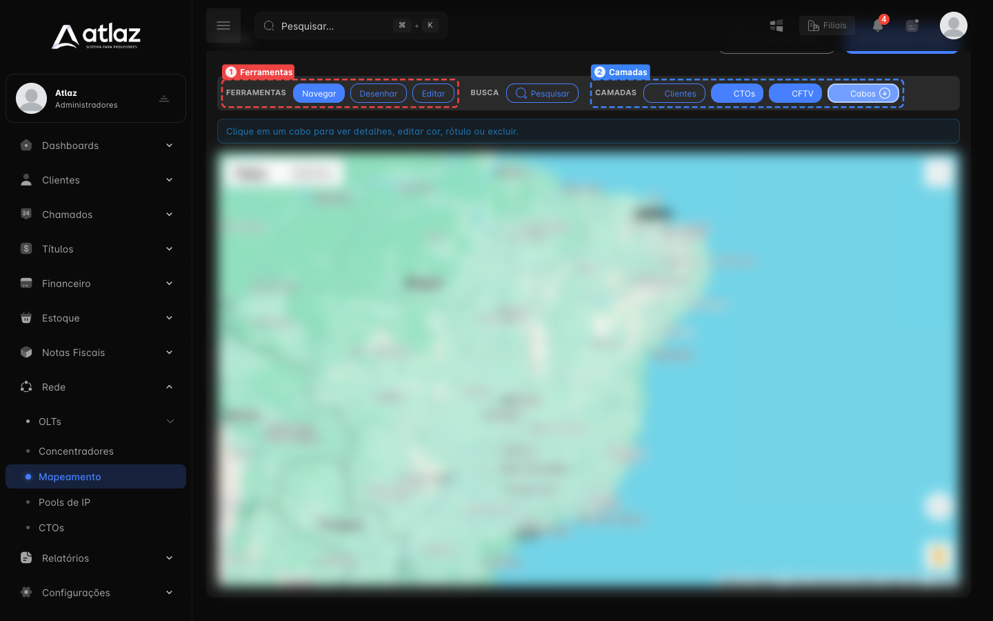 Tela de Mapeamento com as ferramentas e as camadas